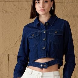 SASSAFRAS Women Crop Denim Jacket with Embroidered-image-86