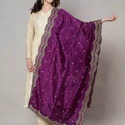 MUFFLY Floral Embroidered Sequinned Chinon Dupatta-39