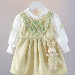 YK Girls Self Design Bow Detail Fit & Flare Dress-42