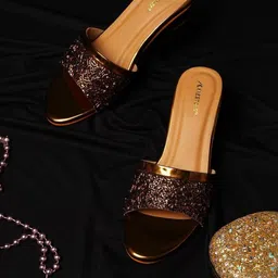 Kneetoes Women Shine Pop Bronze Beaded Block Sandals-image-84