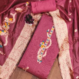 MANVAA Floral Woven Design Beads and Stones Jacquard Unstitched Dress Material-image-99
