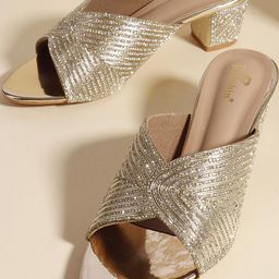 Dollphin Embellished PU Party Block Sandals-image-18