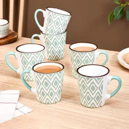Nestasia Green & White Crafted Ceramics Textured Ceramic Glossy Cups Set of Cups and Mugs-68