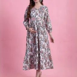 KALINI Floral Print Maternity A-Line Maxi Dress-image-22