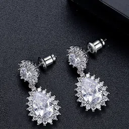 Peora Silver Plated Cubic Zirconia & Crystal Studded Drop Earrings-image-44