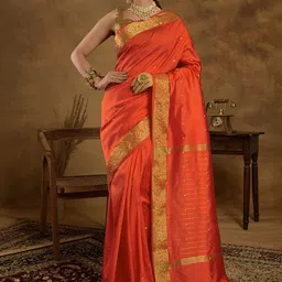 Sangria Zari Pure Silk Saree With Blouse Piece-16