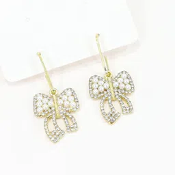 FIMBUL Gold-Plated Pearls Beaded Contemporary Shaped Drop Earrings-12