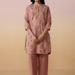 Dressfolk Floral Hand-Blocked Pink Cotton Tunic Cord-Set-picture-50
