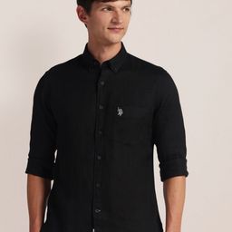 U.S. Polo Assn. Men Classic Button-Down Collar Solid Linen Casual Shirt-image-98
