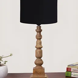 Devansh Black Drum Shaped Wooden Table Lamp-image-0