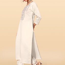 Anouk Rustic Floral Yoke Design Thread Work Straight Kurta With Trousers With Dupatta image 4