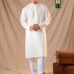 5 Stitch Men Ethnic Motifs Embroidered Sequinned Chanderi Silk Kurta-10