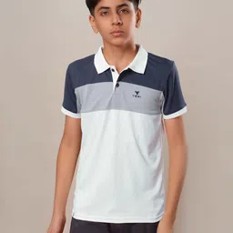 Technosport Boys Colourblocked Polo Collar Applique Slim Fit T-shirt-53