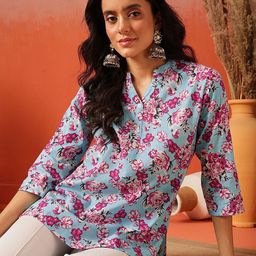 FEMBLISS Women Floral Printed Mandarin Collar Pure Cotton Kurti-16