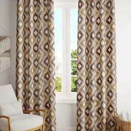 BILBERRY Furnishing by preeti grover Coffee Brown & Beige Set of 2 Geometric Black Out Door Curtain-50
