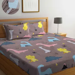 Aura Brown & Blue Cartoon Characters 300 TC Cotton King Bedsheet Set 2.50 m x 2.15 m-image-90