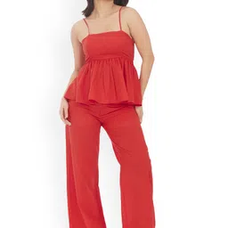 KAIN Women Shoulder Straps Peplum Top With Trousers Co-Ord Set-image-19