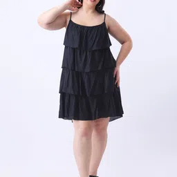 Qurvii+ Plus Size Shoulder Straps Ruffels Fit & FlareDress-picture-3