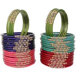 ZULKA Set Of 40 Glass With Adhesive American Diamond Studded & Golden Beaded Bangles-image-14