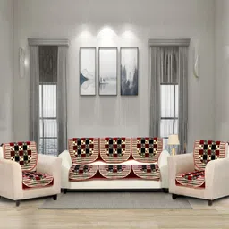 Aura Maroon & Beige 6 Pieces Printed 5 Seater Sofa Covers-image-91