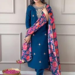 KALINI Women Floral Embroidered Regular Kurta with Trousers & With Dupatta-picture-0