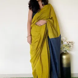 Jinal & Jinal Solid Pure Cotton Saree with Blouse Piece-picture-2
