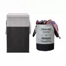 Aura 2-Pcs Grey & Black Foldable Laundry Bag with Lid & Handles-68 l & 45 l-8