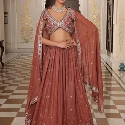 Warthy Ent Embroidered Sequinned Semi-Stitched Lehenga & Unstitched Blouse With Dupatta-image-34