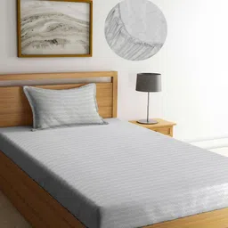 Aura Grey Striped 350 TC Single Bedsheet with 1 Pillow Covers-picture-17
