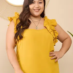 Berrylush Curve Women Square Neck Plus Size Regular Top-picture-9