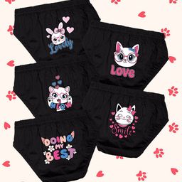 NUSYL Girls Pack Of 5 Printed Cotton Basic Briefs-56