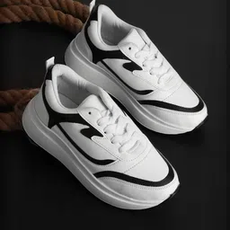 FEET RUNNER Women White & Black Colourblocked PU Sneakers-picture-20