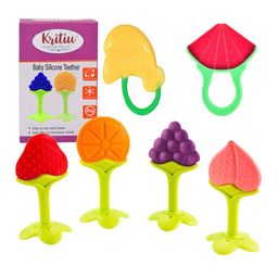 Kritiu Kids 6-Pcs Silicon Green & Yellow Fruit Shape Bpa Free Teethers-25