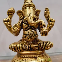 Aakrati Yellow Lord Ganesha Idol Brass Showpiece-image-6