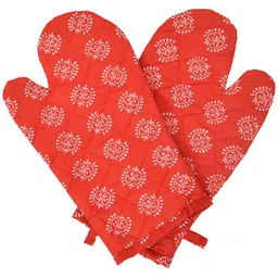 Kuber Industries 2-Pcs Red Printed Hanging Loop Oven Mitts image 3