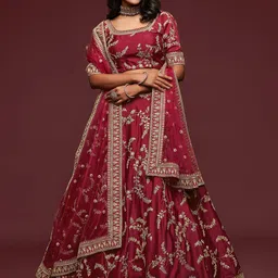 DIVASTRI Embroidered Thread Work Semi-Stitched Lehenga & Unstitched Blouse With Dupatta-picture-14