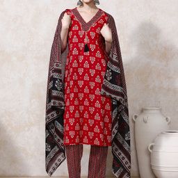 Moara Women Ethnic Motifs Printed Regular Pure Cotton Kurta with Trousers & Dupatta-image-22