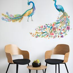 Myntra Elegant Homes Blue & Pink 2 Pieces Peacock Printed Wall Stickers-37