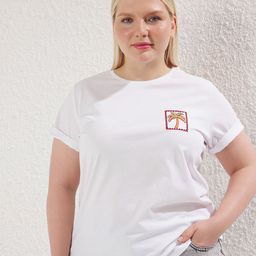 Trendyol Women Plus Size Graphic Printed Round Neck Cotton T-shirt-image-69