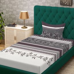 KLOTTHE Grey & White Printed 300 TC Single Bedsheet Set 2.25 m x 1.5 m-16