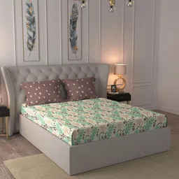 MYTRIDENT Brown & Green Cotton Floral 120 TC Queen Bedsheet with 2 Pillow Covers-image-82