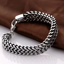 MEENAZ Men Silver Plated Stainless Steel Link Bracelet-image-6