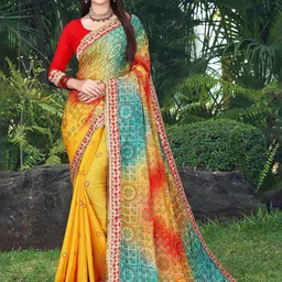 KALINI Chiffon Bnadhani Gotta Patti Saree With Unstitched Blouse Piece-picture-45