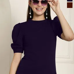 Tromko Pack of 2 Casual Regular Sleeves Solid Puff Sleeve Top-picture-4