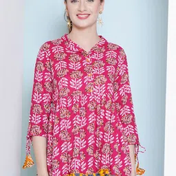 LABEL KASHI Women Floral Print Tasseled Border A-Line Top-image-19
