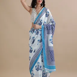 Jaipur Kurti Floral Printed Pure Cotton Saree-40