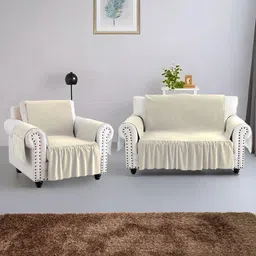 RUBOXA Cream-Coloured Velvet 2 Piece Sofa Cover With Arms-image-20