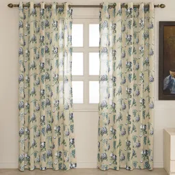 Clasiko Blue & Beige 2 Pieces Printed Cotton Sheer Long Door Curtain-image-36