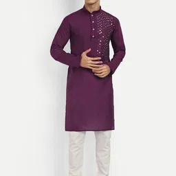 WELL TEX Geometric Embroidered Mandarin Collar Straight Kurta-picture-23