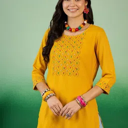 Sangria Embroidered Straight Kurtis-picture-38